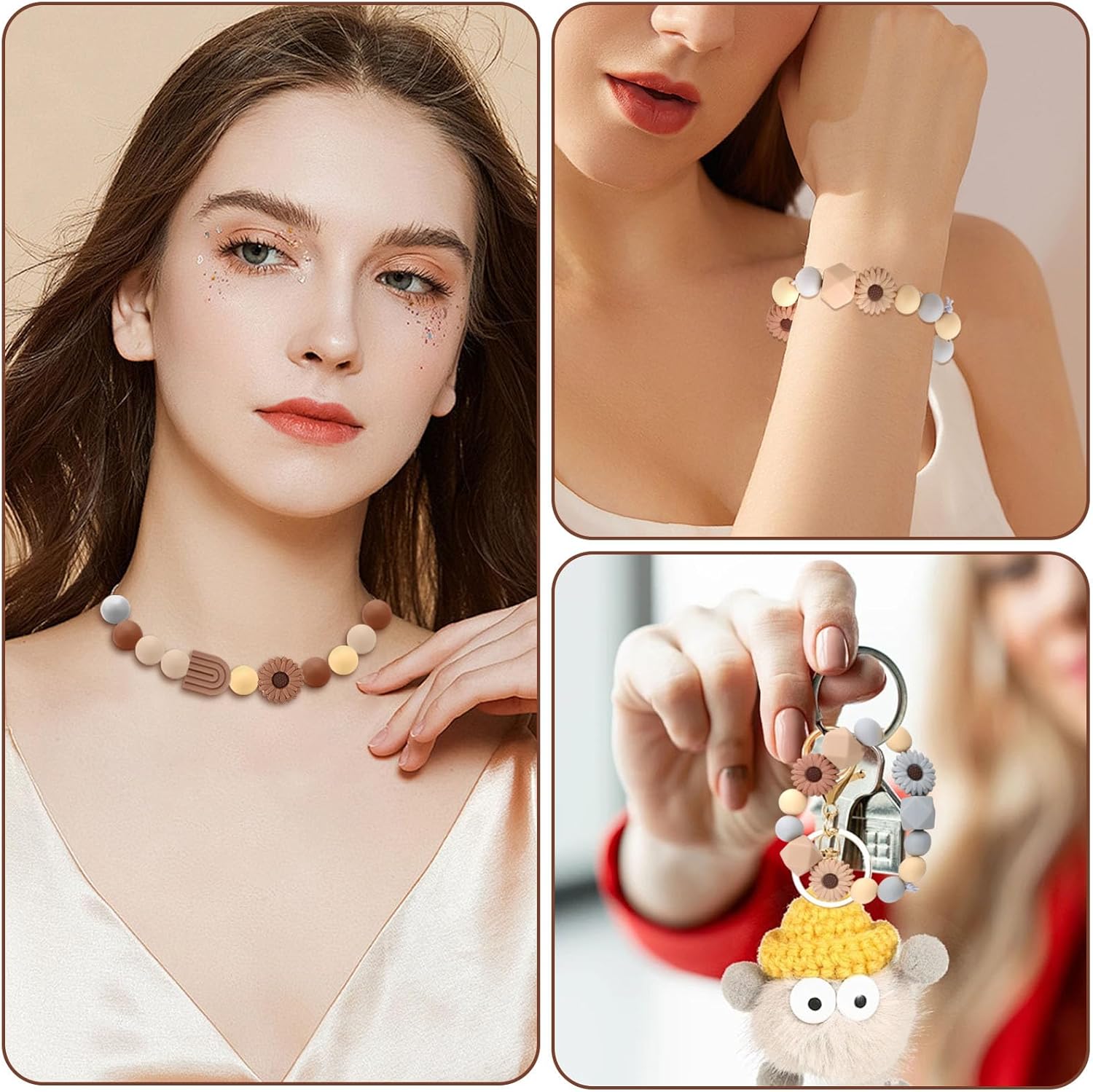 Juego de 132 cuentas de silicona en forma de flor, perlas de silicona con agujeros, cuentas coloridas para manualidades con cordón elástico, cuentas para manualidades, pulseras, bolígrafos - Imagen 7