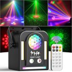 24W Disco Party Light, 4 in 1 LED Stage Light RGB + COB DJ with Remote Control, 8 Self-Propelled Modes Mini Effect Focus, Suitable for Family Birthday Party Stages Festivale Gift