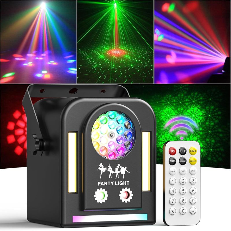 24W Disco Party Light, 4 in 1 LED Stage Light RGB + COB DJ with Remote Control, 8 Self-Propelled Modes Mini Effect Focus, Suitable for Family Birthday Party Stages Festivale Gift