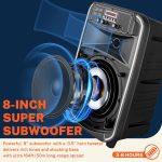 8" Portable PA Speaker System with 2 Wireless Microphones, Bluetooth Karaoke with Trolley, DSP/Recording/TWS/FM/USB/TV, for Indoor and Outdoor, Remote Control, Black - Imagen 3