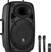 Vonyx Verve46 Powerful Bluetooth Speaker 1000 W, Portable Powered Speaker with Karaoke Microphone, Bluetooth Speaker USB, SD, MP3, AUX, 2 UHF Microphones, Remote Control, Subwoofer 15 Inches, Black