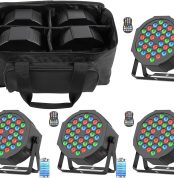 Battery Powered LED Spotlight, 4 Piece, 36 RGB Battery Powered Bulbs, LED Par Lights with Lighting Pack, DMX and Remote Control, Disco Light for DJs, Festivals and Stages