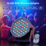 Battery Powered LED Spotlight, 4 Piece, 36 RGB Battery Powered Bulbs, LED Par Lights with Lighting Pack, DMX and Remote Control, Disco Light for DJs, Festivals and Stages - Imagen 4
