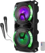 Fenton LIVE280 – Portable Bluetooth Speaker LED 900 W, 2 x Microphone, Trolley and Wheels, LED Light Front Speakers (On/Off), USB and Micro SD, AUX, Bluetooth 5.0 Connection, Battery or Current