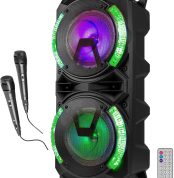 Fenton LIVE280 – Portable Bluetooth Speaker LED 900 W, 2 x Microphone, Trolley and Wheels, LED Light Front Speakers (On/Off), USB and Micro SD, AUX, Bluetooth 5.0 Connection, Battery or Current