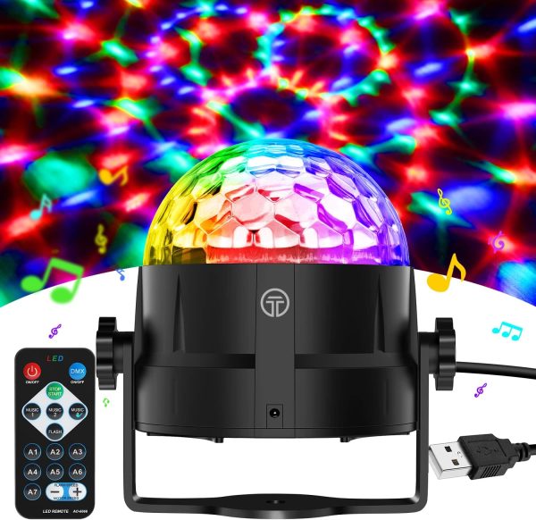 LED Disco Ball Lights, 7 Colours RGB Light with Sound Activated, 4M USB Cable, 360 Rotation, Ideal for Birthdays, Discos, Party, Bar, Christmas, Weddings