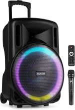 Fenton FT15LED MK2 – Portable Active Speaker, 15" 800W Bluetooth, USB, SD, UHF Wireless Microphone, LED Woofer, Battery, AUX Input, Talkover, Remote Control, Trolley, Stereo Pairing