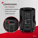 Fenton FT15LED MK2 – Portable Active Speaker, 15" 800W Bluetooth, USB, SD, UHF Wireless Microphone, LED Woofer, Battery, AUX Input, Talkover, Remote Control, Trolley, Stereo Pairing - Imagen 4