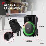Fenton FT15LED MK2 – Portable Active Speaker, 15" 800W Bluetooth, USB, SD, UHF Wireless Microphone, LED Woofer, Battery, AUX Input, Talkover, Remote Control, Trolley, Stereo Pairing - Imagen 7