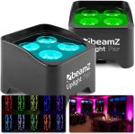 BeamZ BBP90 Set of 2 Uplight 4 Watt 4 LED PAR Light Bulbs with Battery Remote Control DMX Ideal for Stage Lighting DJ Stage Disco Party Black