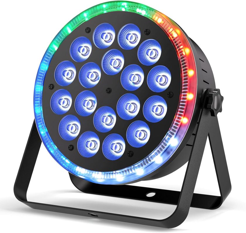 108W RGBW LED Pair with RGB 24 LED Ring Light, D MX Stage Lights with Sound Activation and 255 Effects, Disco Spotlights for Party, Performances, Events, Christmas, Halloween