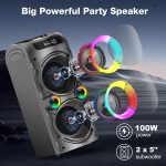 100W Portable Bluetooth Speaker, High Power Wireless Speaker, TWS, Paired Stereo, Deep Bass, Large Party Speaker with Subwoofer, LED Light (Black) - Imagen 3