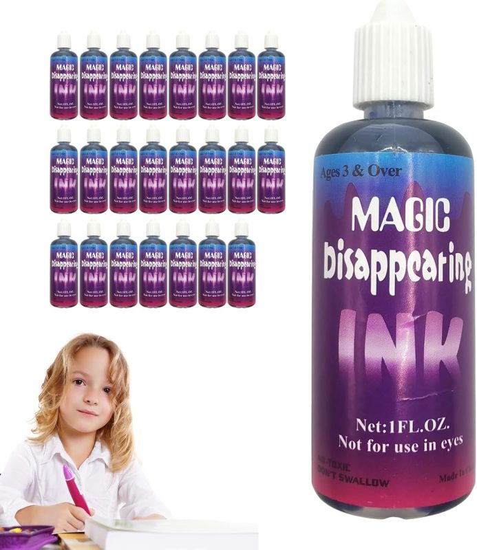 A Mysterious Disappearing Ink Magic Toy Set of 24 Pieces Squeeze Bottle Type | Clear Ink for Tricks a Disappearing Path with 24 Mini Bottles Containing Herramie