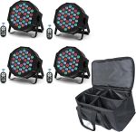 U`King 4 x RGB Par 36 LED Spotlights with Bag, 72 W Stage Lights with Remote Control and Sound Activation Mode, Disco Light for Parties Christmas DJ Bar