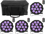 4PCS RGBW LED Battery Pack with Bag, 12 LED Rechargeable Stage Lights with Timing and Sound Activation Function, Outdoor Party Lights for DJ Disco Wedding Birthday