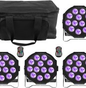 4PCS RGBW LED Battery Pack with Bag, 12 LED Rechargeable Stage Lights with Timing and Sound Activation Function, Outdoor Party Lights for DJ Disco Wedding Birthday