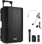 Vonyx VSA700-BP Portable Speaker 15 Inches and 1000 W with Battery, 3 Wireless Microphones, Bluetooth 5.0, MP3, Built-in Amplifier, Ideal Presentations, Conferences, Musicians, DJs, Parties