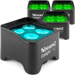 BeamZ BBP90 Set of 4 Uplight PAR LED Light with Battery 4 x 4W LED Stage Lighting Disco DMX Party Stage Music Controlled Remote Control Black