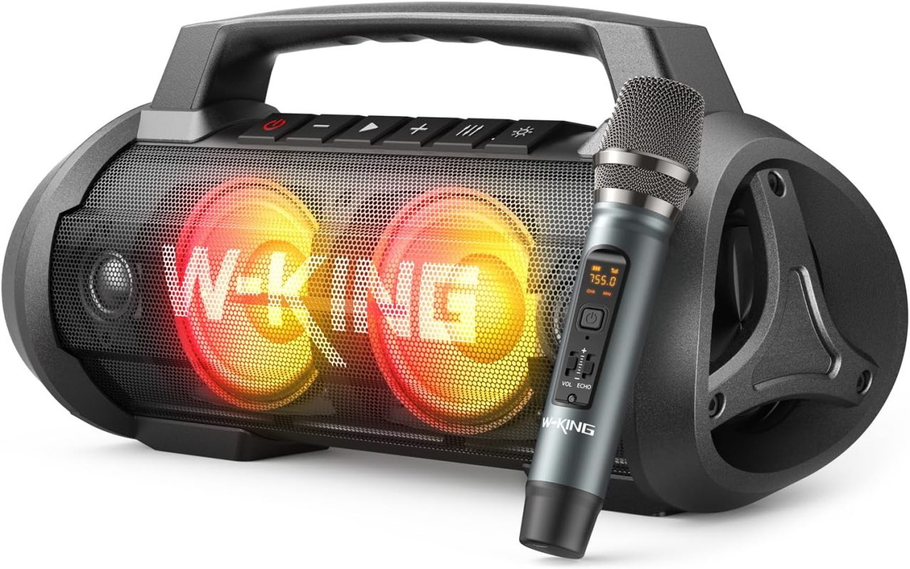 W-KING 70 W (120 W Peak) Portable Speaker with Wireless Microphone, D10 Large Powerful Bluetooth Speaker/EQ, Waterproof Bluetooth Speakers IPX6/Lights/42 Hours/Powerbank, Karaoke Speaker AUX/TF