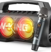 W-KING 70 W (120 W Peak) Portable Speaker with Wireless Microphone, D10 Large Powerful Bluetooth Speaker/EQ, Waterproof Bluetooth Speakers IPX6/Lights/42 Hours/Powerbank, Karaoke Speaker AUX/TF
