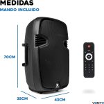Vonyx SPJ-1500ABT Active Speaker 15" Autoamplified 800W with Bluetooth, MP3 Player, USB/SD, Microphone Input, Powerful Subwoofer, Professional Sound for Parties, DJs, Events and Karaoke - Imagen 7