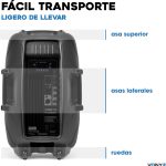 Vonyx SPJ-1500ABT Active Speaker 15" Autoamplified 800W with Bluetooth, MP3 Player, USB/SD, Microphone Input, Powerful Subwoofer, Professional Sound for Parties, DJs, Events and Karaoke - Imagen 8