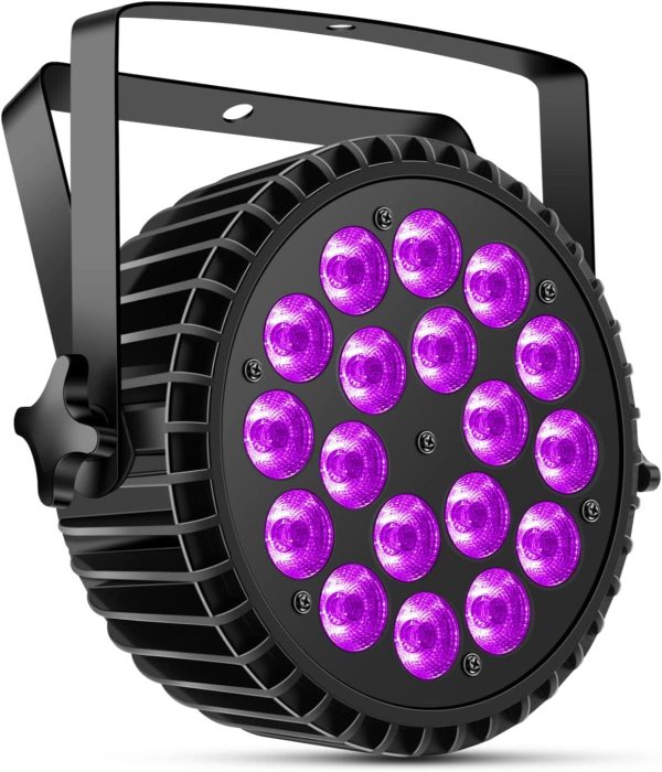 Projector Par LED UV 200W 18 LED Scene Light Projector Disco Light Party, 8CH RGB DMX Strobe Sound Active Mode Stage Lighting DJ for Show Bar Party Halloween