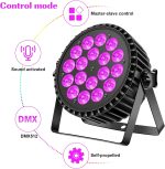 Projector Par LED UV 200W 18 LED Scene Light Projector Disco Light Party, 8CH RGB DMX Strobe Sound Active Mode Stage Lighting DJ for Show Bar Party Halloween - Imagen 5