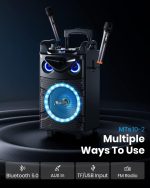 Moukey Karaoke Machine, 10 Inch Subwoofer PA System, Bluetooth Speaker with 2 Wireless Microphones, Tablet Holder, Disco Lights, Remote Control, Wheels, Supports Adjustable - Imagen 3