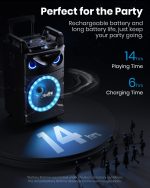 Moukey Karaoke Machine, 10 Inch Subwoofer PA System, Bluetooth Speaker with 2 Wireless Microphones, Tablet Holder, Disco Lights, Remote Control, Wheels, Supports Adjustable - Imagen 4
