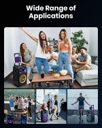 Moukey Karaoke Machine, 10 Inch Subwoofer PA System, Bluetooth Speaker with 2 Wireless Microphones, Tablet Holder, Disco Lights, Remote Control, Wheels, Supports Adjustable - Imagen 6