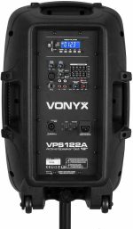 Vonyx VPS122A Powered Speakers Pack of 2 800W Portable Active/Passive Bluetooth Speakers, 12 Inches, Wired Microphone, Remote Control, Tripods, MP3 Player with USB and SD, LEDs - Imagen 3