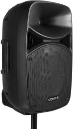 Vonyx VPS122A Powered Speakers Pack of 2 800W Portable Active/Passive Bluetooth Speakers, 12 Inches, Wired Microphone, Remote Control, Tripods, MP3 Player with USB and SD, LEDs - Imagen 9