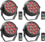 4PCS Mini RGB Pair LED Battery, 12 LED Rechargeable Stage Spotlight with Remote Control Stage Lights, Portable Disco Lights for Parties, DJs, Weddings, Christmas, Halloween and Bars
