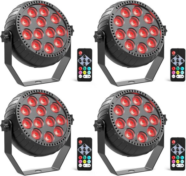 4PCS Mini RGB Pair LED Battery, 12 LED Rechargeable Stage Spotlight with Remote Control Stage Lights, Portable Disco Lights for Parties, DJs, Weddings, Christmas, Halloween and Bars