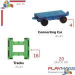 Playmags 20 Piece Train Set: Now, with Strong Magnets, Sturdy, Super Durable with Vivid Clear Color Tiles - Imagen 3