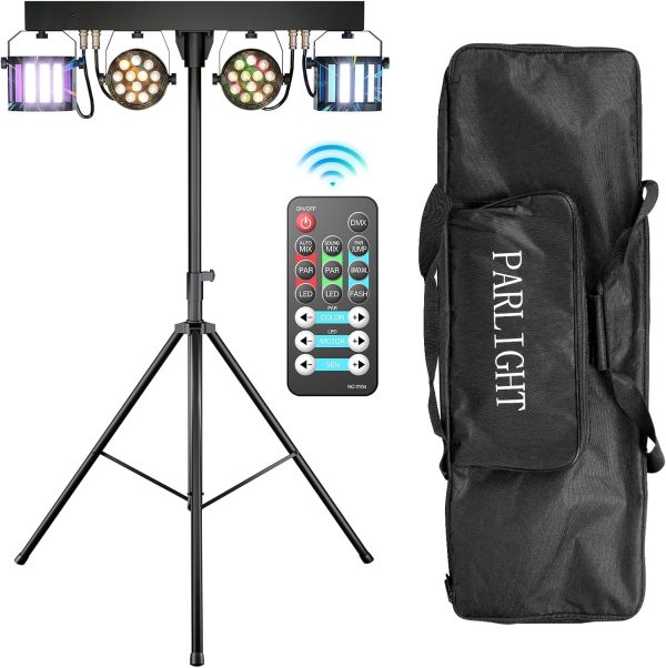 UKing 60W Stage Light with Stand, DMX-3/6/15CH 24pcs RGBW LED Par Headlight +8pcs RGBW Derby Disco Lighting for Party Churches Concerts Weddings Birthday Parties