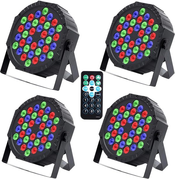 4pcs RGB LED Spotlights Pair with 36 LEDs, Stage Lights Disco Lights with Multiplex Digital Control and Sound Activation for Disco KTV Bar Christmas Party Wedding
