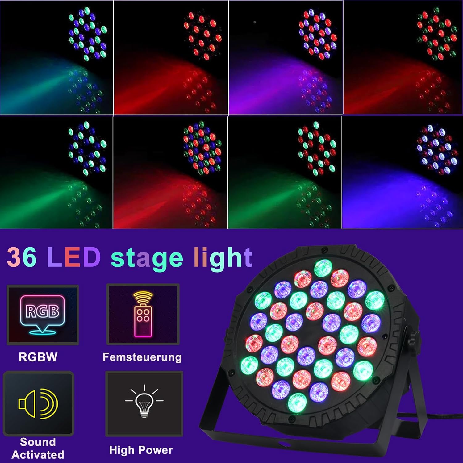 4pcs RGB LED Spotlights Pair with 36 LEDs, Stage Lights Disco Lights with Multiplex Digital Control and Sound Activation for Disco KTV Bar Christmas Party Wedding - Imagen 3