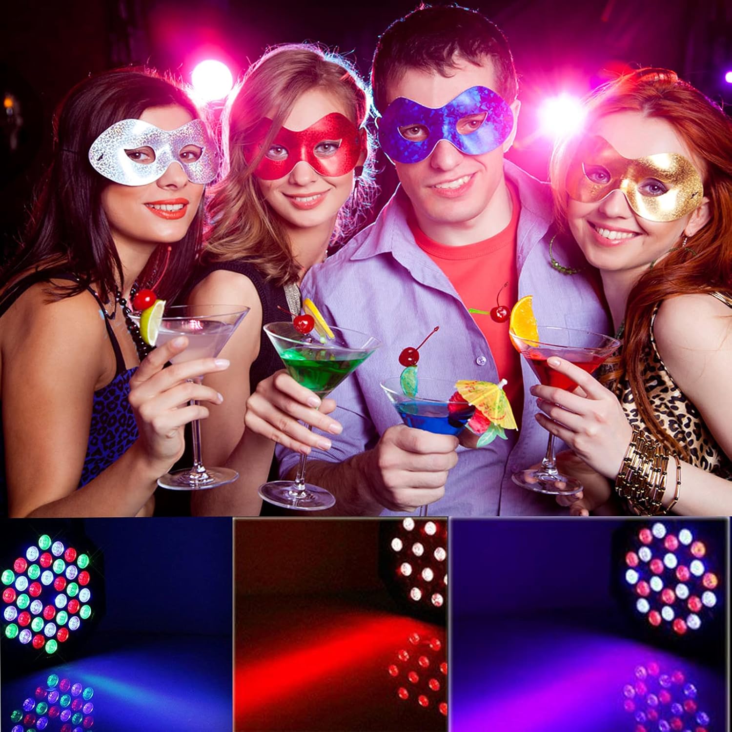 4pcs RGB LED Spotlights Pair with 36 LEDs, Stage Lights Disco Lights with Multiplex Digital Control and Sound Activation for Disco KTV Bar Christmas Party Wedding - Imagen 7