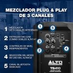 ALTO TS410 2000W 10 Inch Autoamplified Speaker with 3 Channel Mixer, Bluetooth Streaming, Wireless Speaker Pairing, DSP and App - Imagen 3