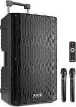 Vonyx VSA700 – Portable Speaker 15 Inches and 1000 W with Battery, 2 Wireless Handheld Microphones, Bluetooth 5.0, MP3, Built-in Amplifier, Ideal Presentations, Conferences, Musicians, DJ