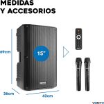 Vonyx VSA700 – Portable Speaker 15 Inches and 1000 W with Battery, 2 Wireless Handheld Microphones, Bluetooth 5.0, MP3, Built-in Amplifier, Ideal Presentations, Conferences, Musicians, DJ - Imagen 7