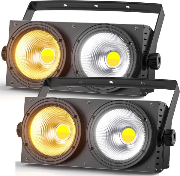 2PCS 200W COB Pair LED, 3200K-8000K Stage Spotlight Cool White/Warm Effect with Sound Activation, Spotlight for Theatre Church Disco Wedding Audience Lighting Halloween Christmas