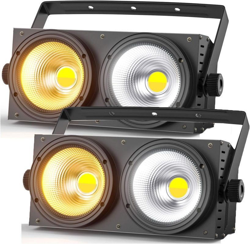 2PCS 200W COB Pair LED, 3200K-8000K Stage Spotlight Cool White/Warm Effect with Sound Activation, Spotlight for Theatre Church Disco Wedding Audience Lighting Halloween Christmas