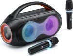 200W Portable Karaoke Bluetooth Speaker, Equipped with 2 Wireless Microphones for Karaoke, AUX, TF, USB, Ideal for Adults, Children, Indoor Use, Party and Outdoor Activities