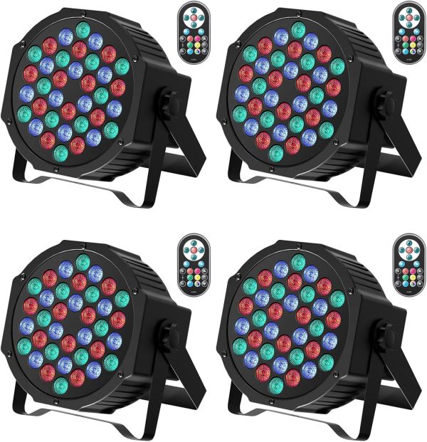 4PCS Pair LED DMX 7CH Spotlights, RGB 36 LED Stage Lights with Remote Control, 72W Disco Light with 7 Lighting Modes for Parties Stages Bars Halloween Christmas