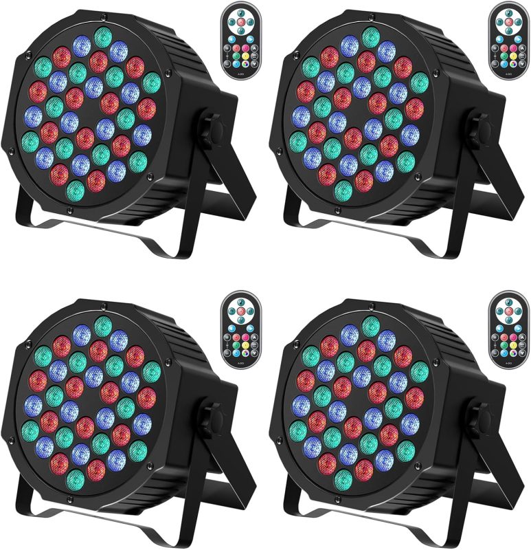 4PCS Pair LED DMX 7CH Spotlights, RGB 36 LED Stage Lights with Remote Control, 72W Disco Light with 7 Lighting Modes for Parties Stages Bars Halloween Christmas