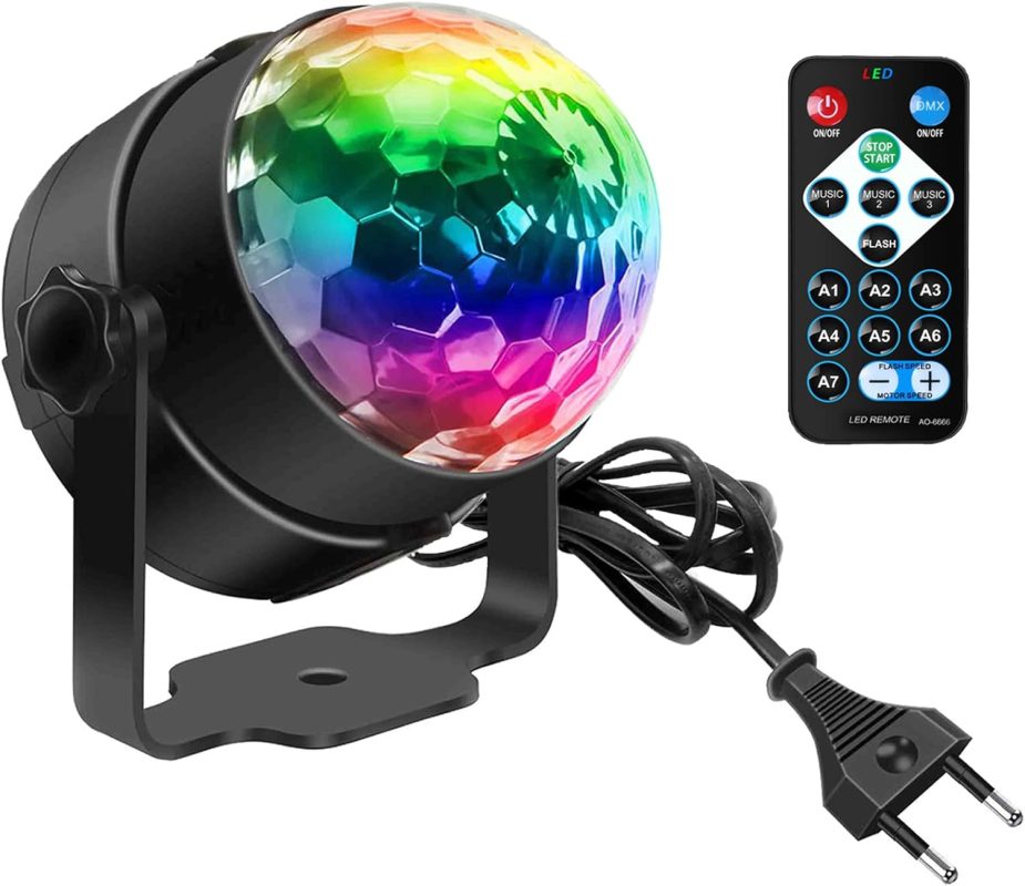 Disco Lights, Sound Activated Mini LED Lights, 3W RGB Stage Remote Control for Home Party, Dance, Birthday, Karaoke, Christmas
