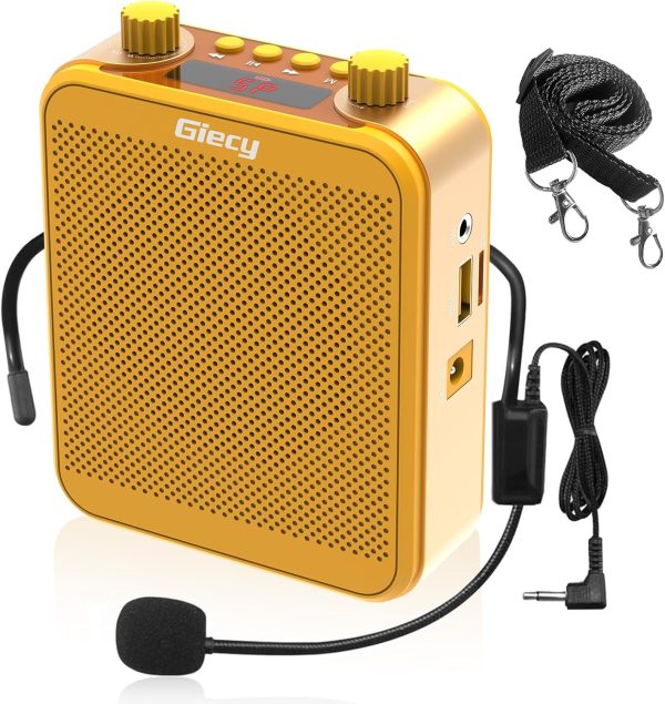 Voice Amplifier with Microphone Portable Public Address System 30W 2800mAh Rechargeable Battery for Teachers, Training, Meeting, Tour Guide (Yellow)